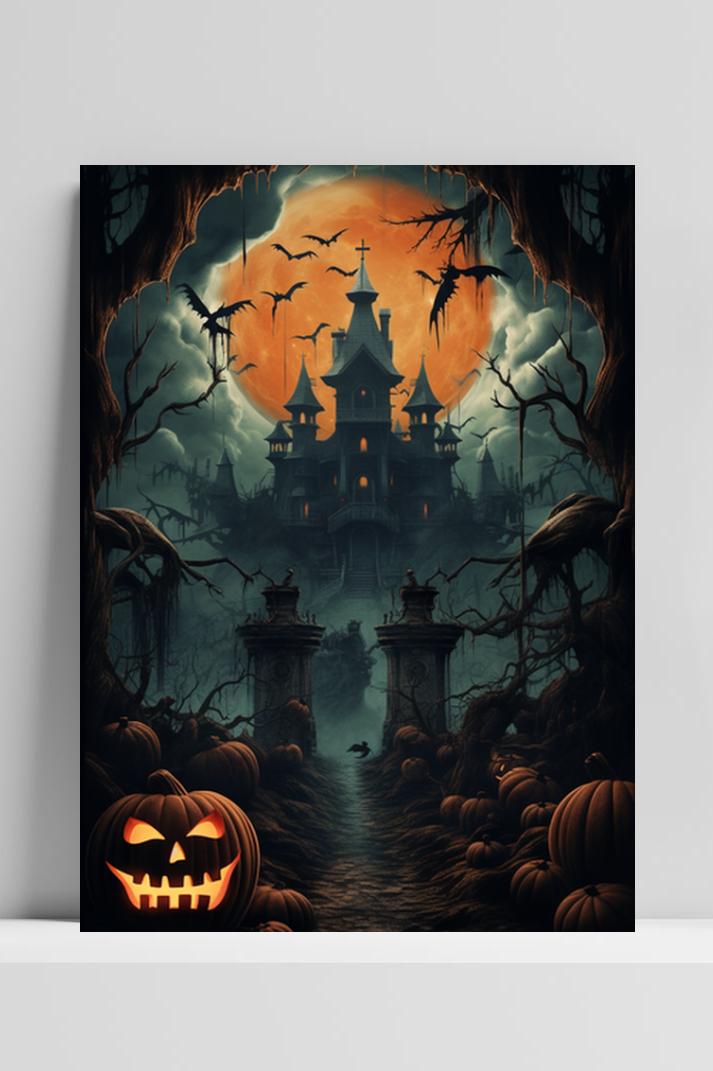 Halloween Kasteel Pompoen op 3mm aluminium dibond