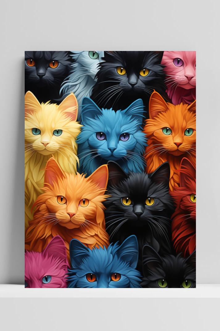 Kleurrijke Katten op 3mm aluminium dibond