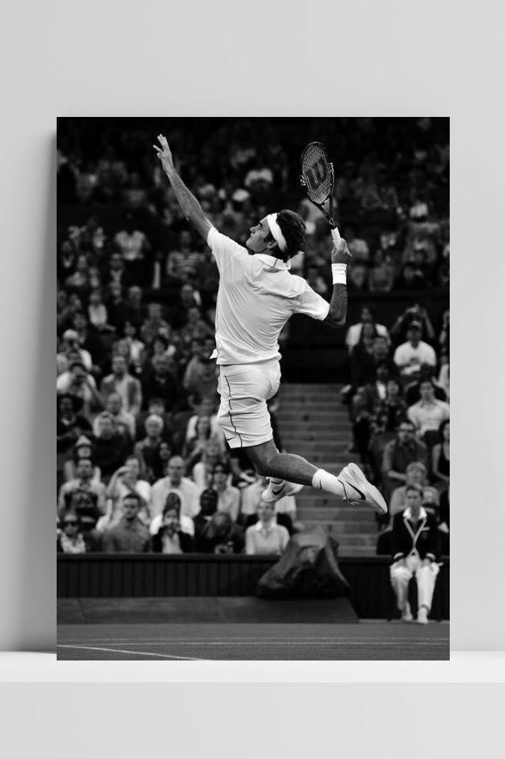 Roger Federer B&W op 3mm aluminium dibond