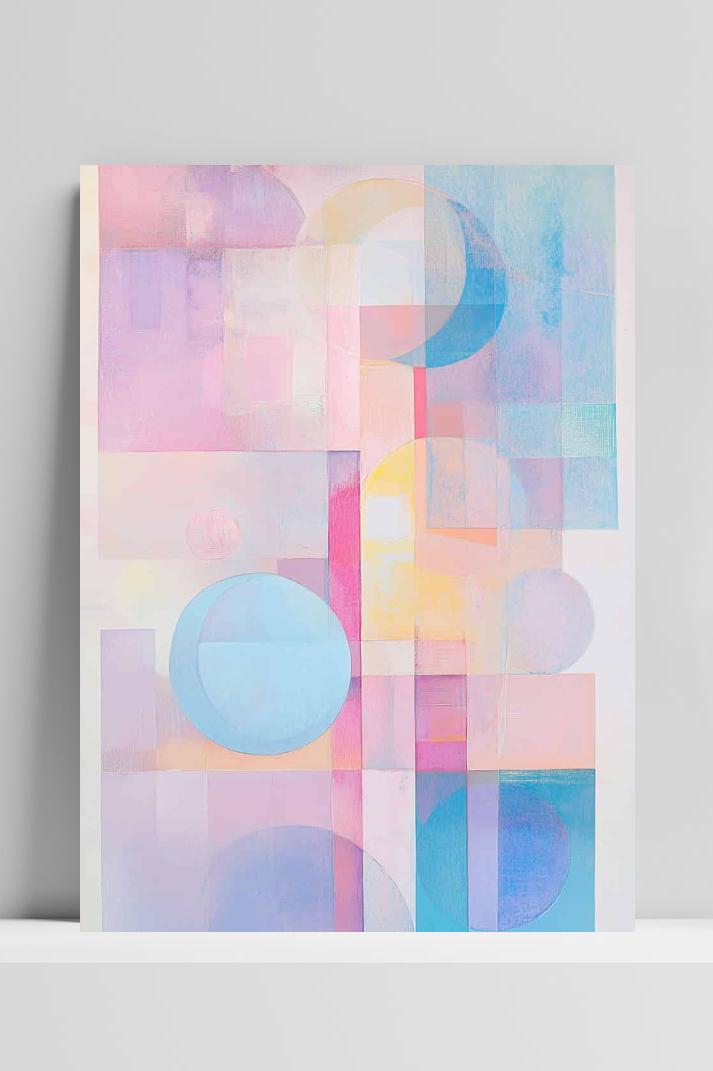 Abstracte Pastel Vormen op 3mm aluminium dibond