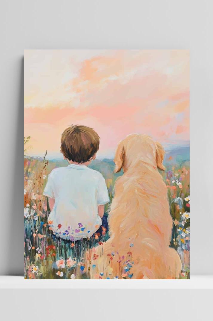 Jongen Hond op 3mm aluminium dibond
