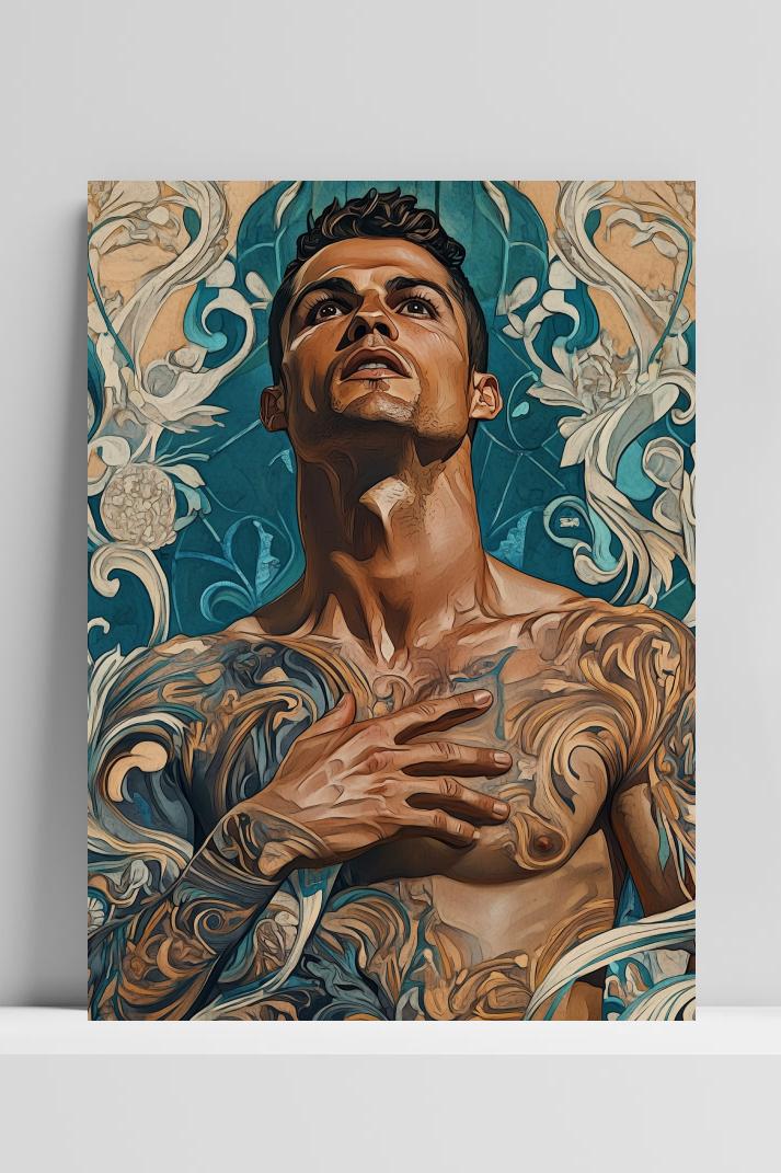 Cristiano Ronaldo Art Nouveau op 3mm aluminium dibond