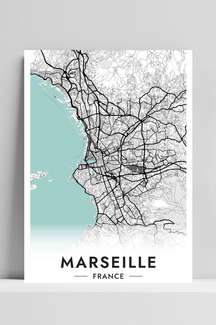 Marseille Kaart Frankrijk op 3mm aluminium dibond