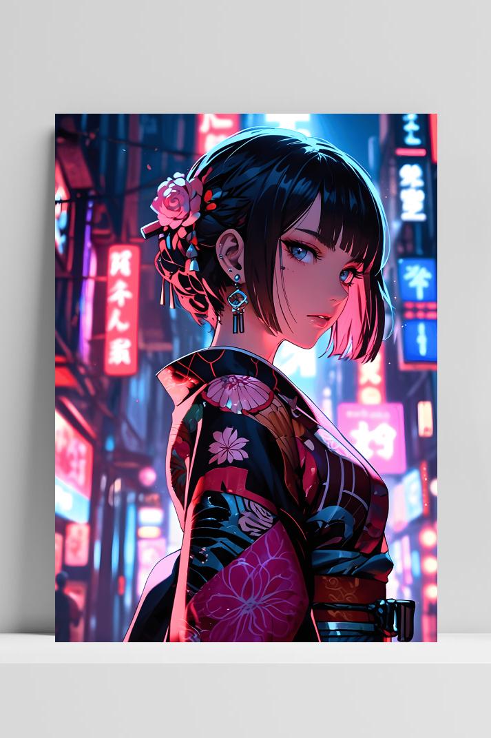 Neon Geisha op 3mm aluminium dibond