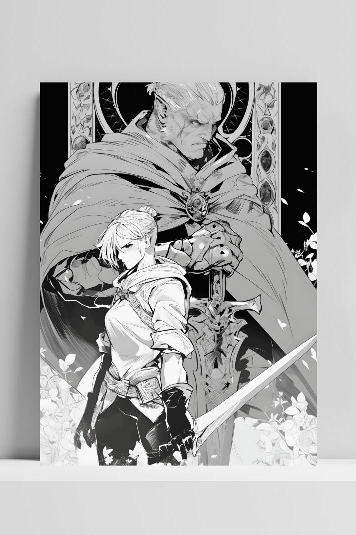 Manga Zwaardvechters op 3mm aluminium dibond