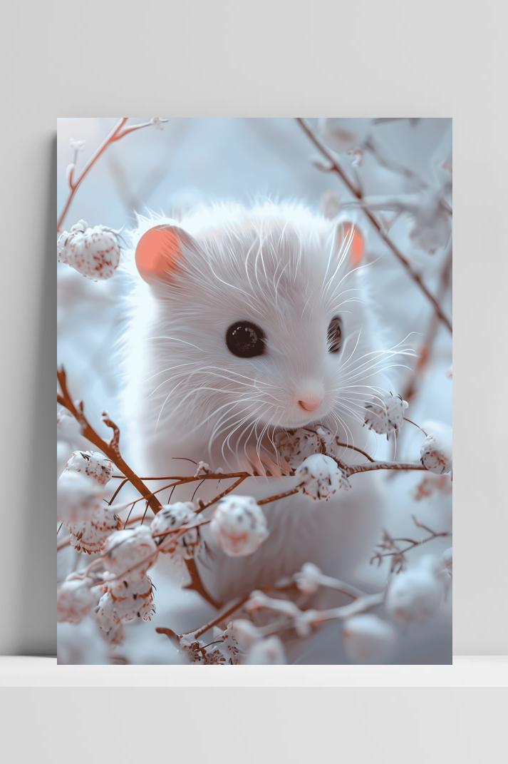 Witte Muis op 3mm aluminium dibond