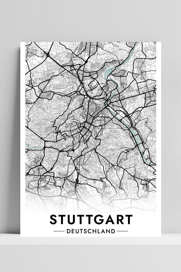 Stuttgart Kaart Duitsland op 3mm aluminium dibond