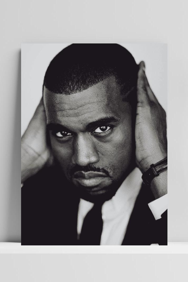 Kanye West Zwart Wit op 3mm aluminium dibond
