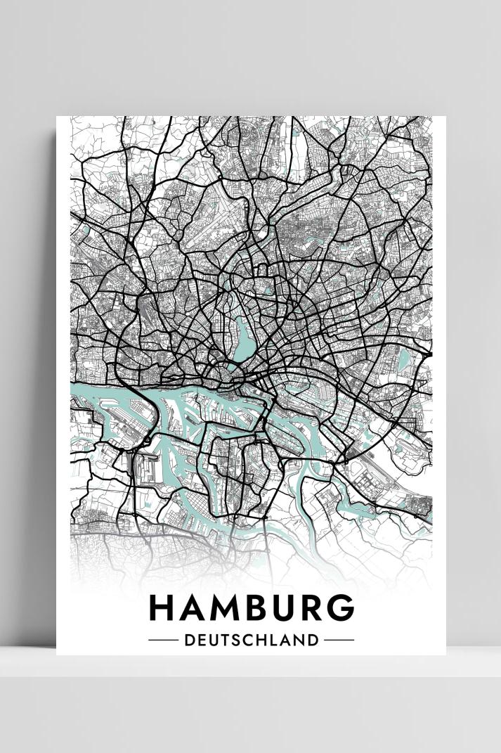 Hamburg Kaart Duitsland op 3mm aluminium dibond