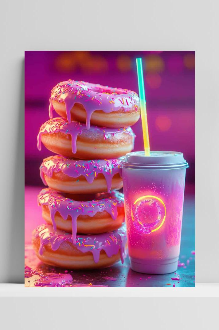 Donut Drank Neon op 3mm aluminium dibond