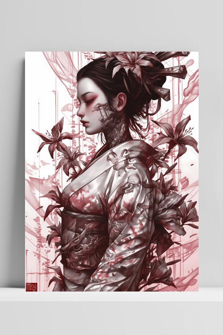 Geisha Zijkant op 3mm aluminium dibond