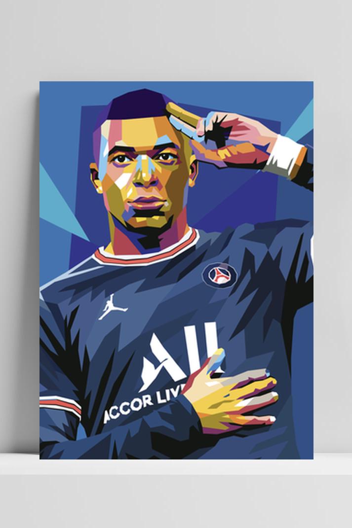 Kylian Mbappe Pop Art op 3mm aluminium dibond