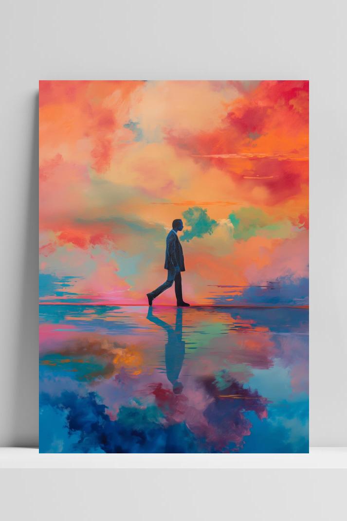 Man in Droom op 3mm aluminium dibond