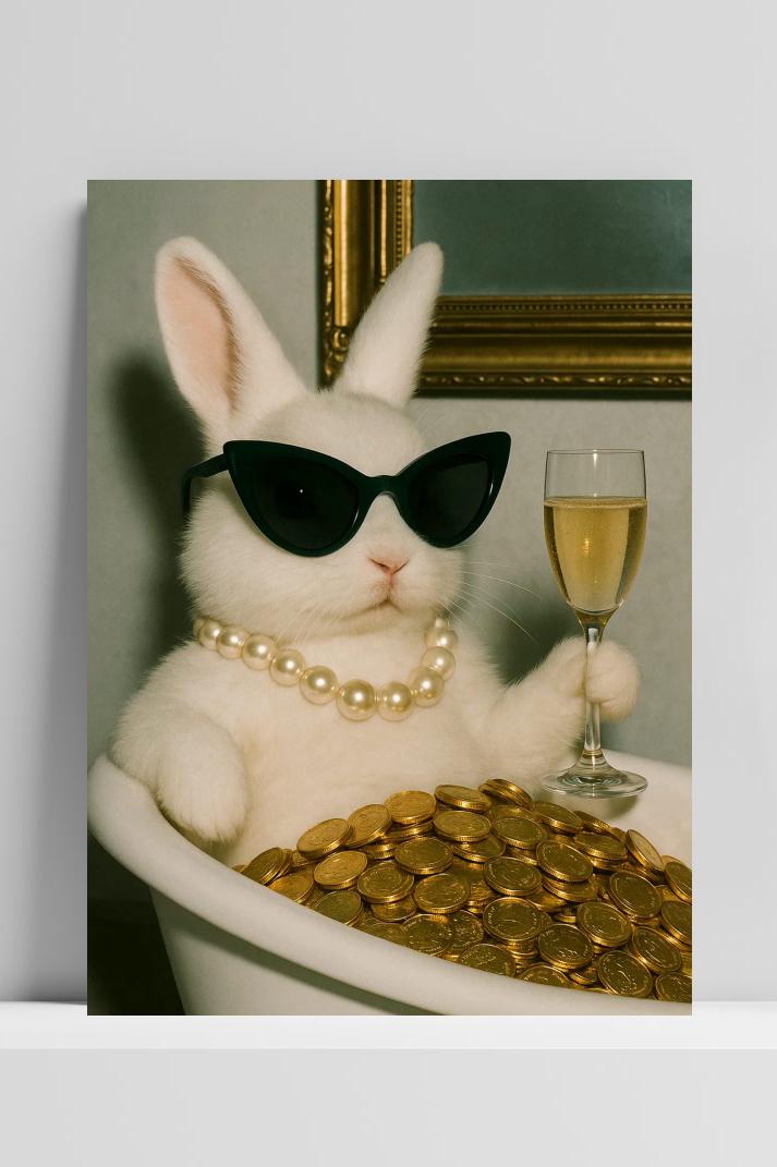 Rabbit Champagne Gold op 3mm aluminium dibond