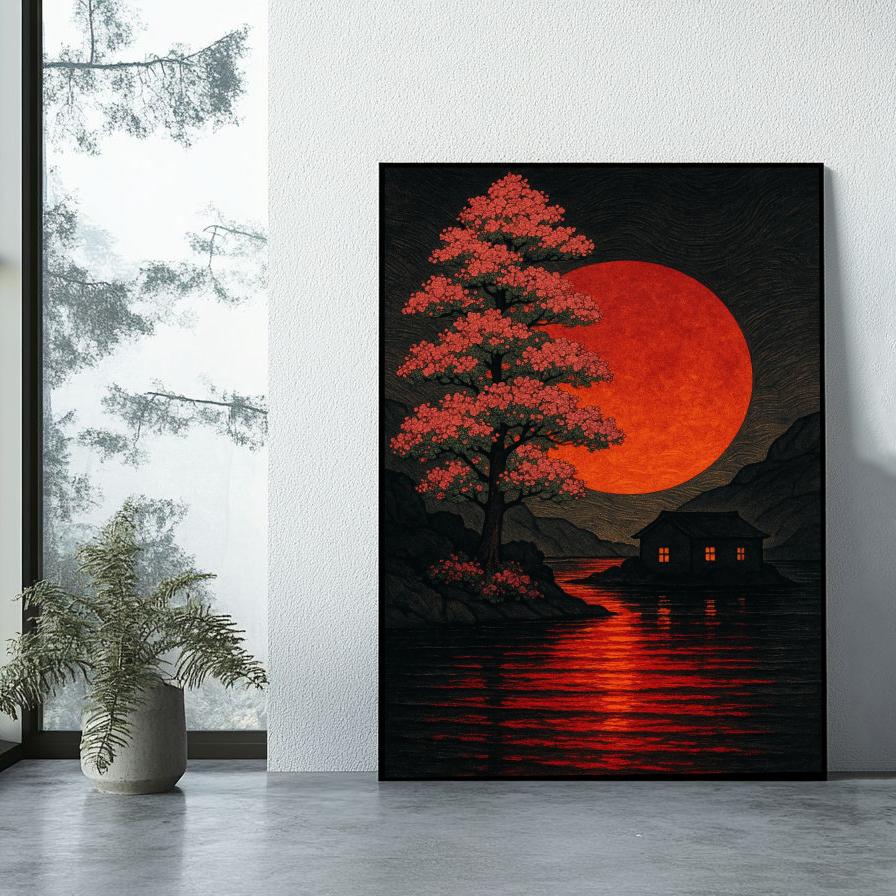 Red Moon Japanese Art poster sfeerbeeld 1