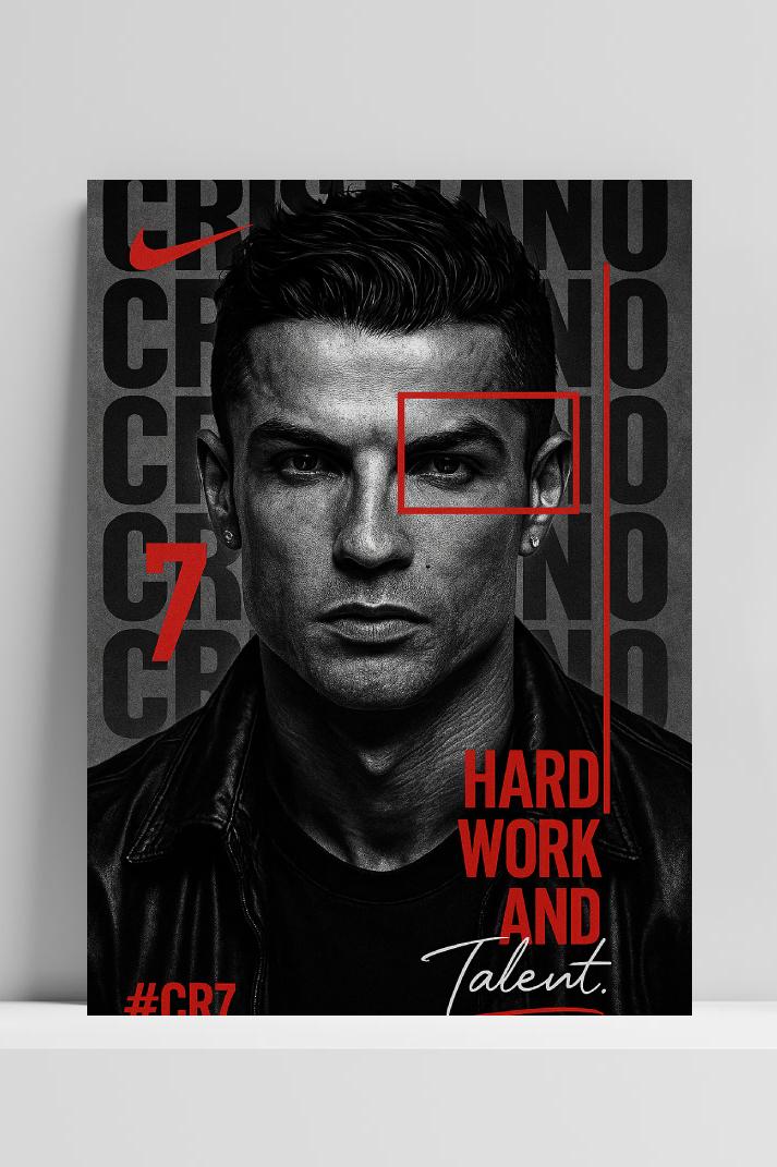 Cristiano Ronaldo Hard Work op 3mm aluminium dibond