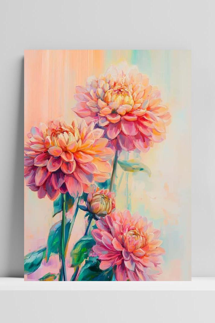 Dahlia Flowers Aquarel op 3mm aluminium dibond