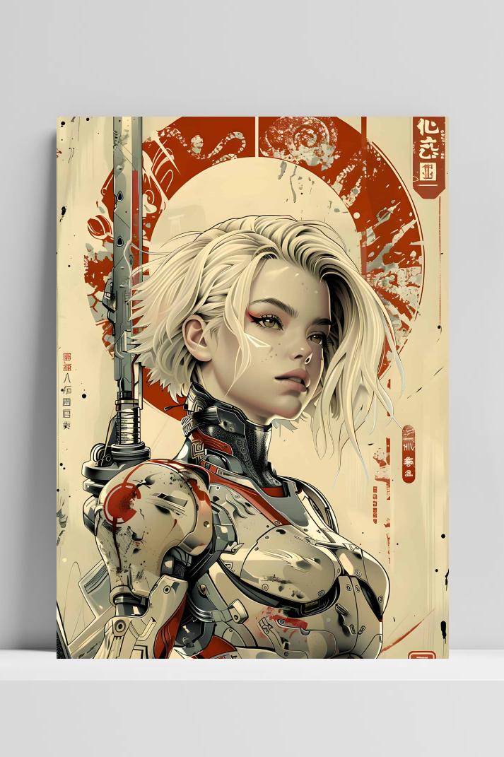 Cyborg Vrouw op 3mm aluminium dibond