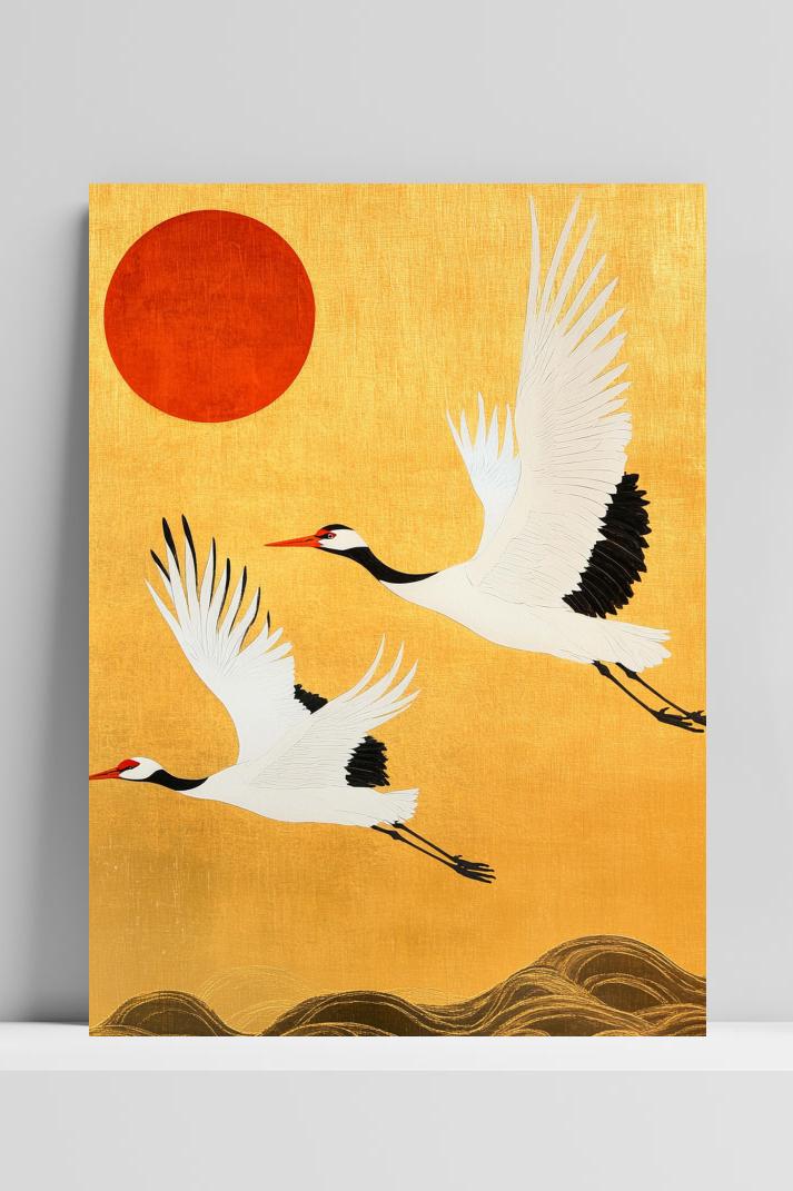 Crane Birds op 3mm aluminium dibond