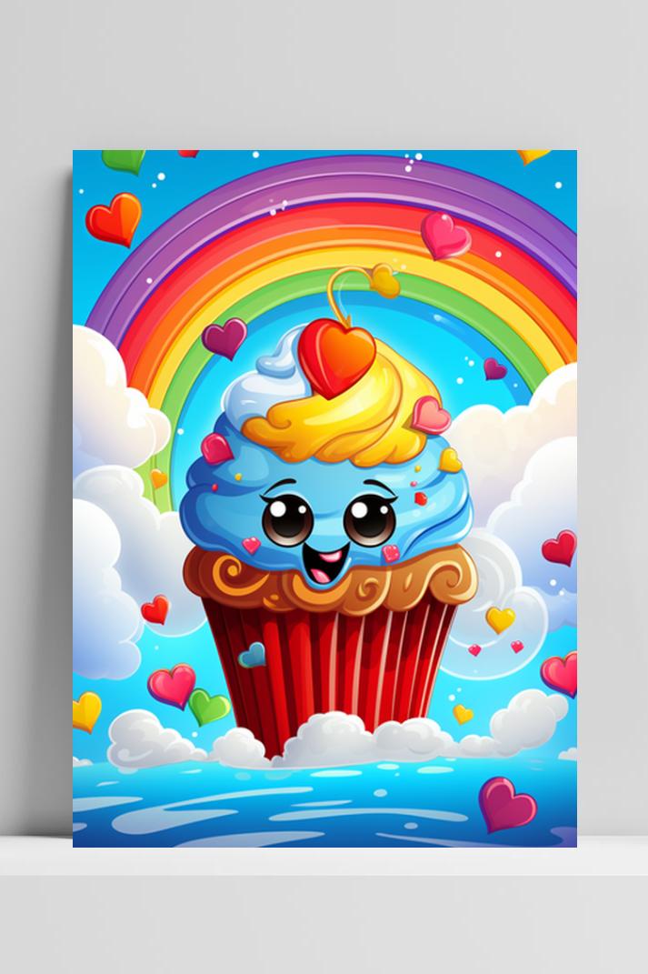 Cupcake Regenboog op 3mm aluminium dibond