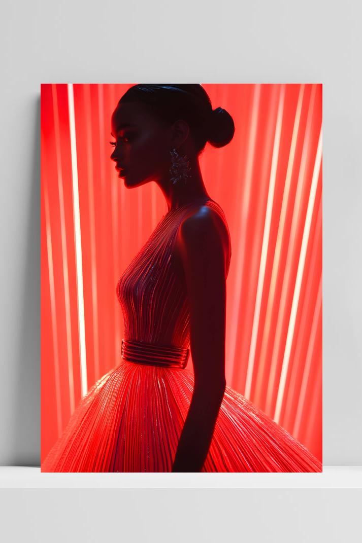 Vrouw Rood op 3mm aluminium dibond