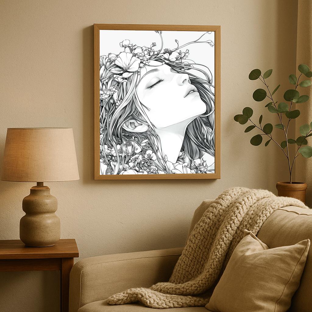 Woman Flower Line Art poster sfeerbeeld 1