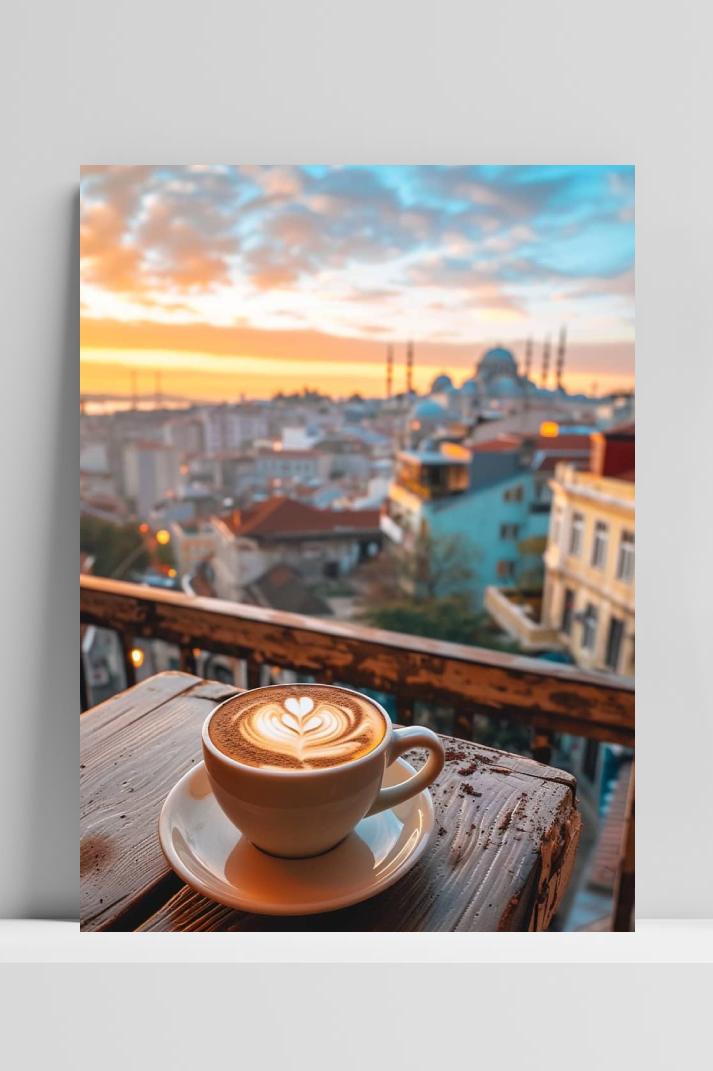 Koffie Stadsgezicht op 3mm aluminium dibond