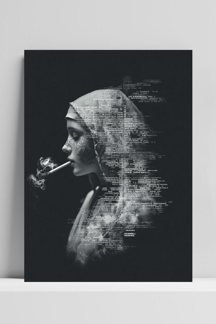 Nun Cigarette B&W op 3mm aluminium dibond