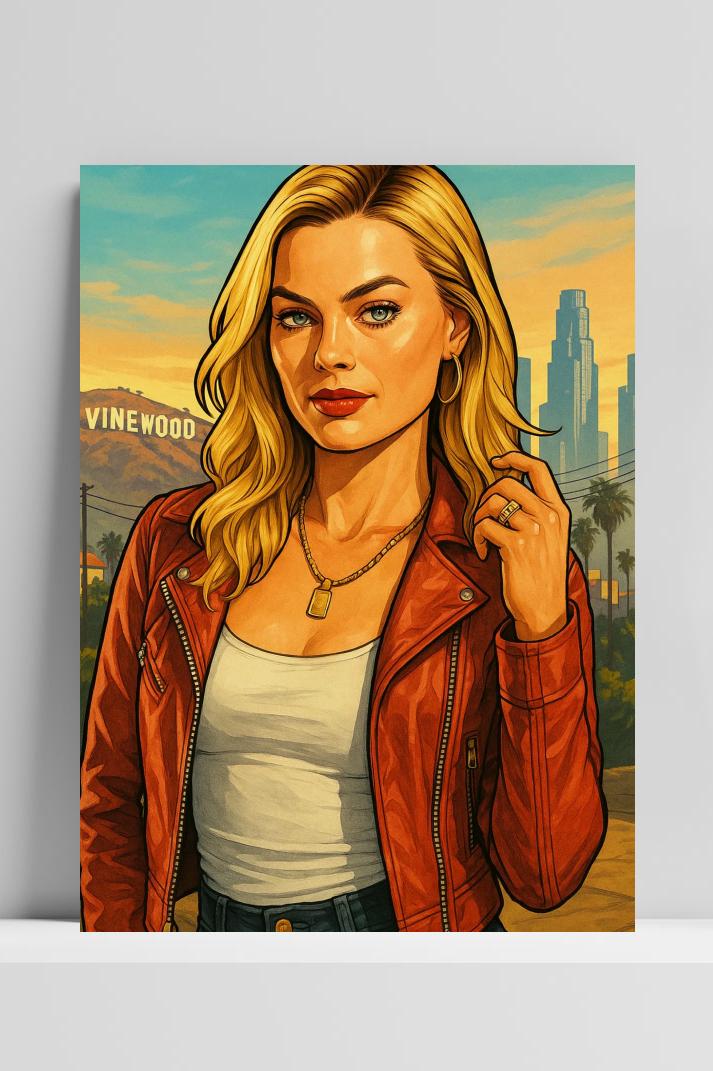 Margot Robbie Pop Art op 3mm aluminium dibond