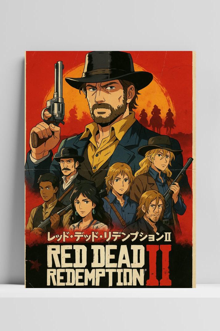 Red Dead Redemption 2 Cartoon op 3mm aluminium dibond
