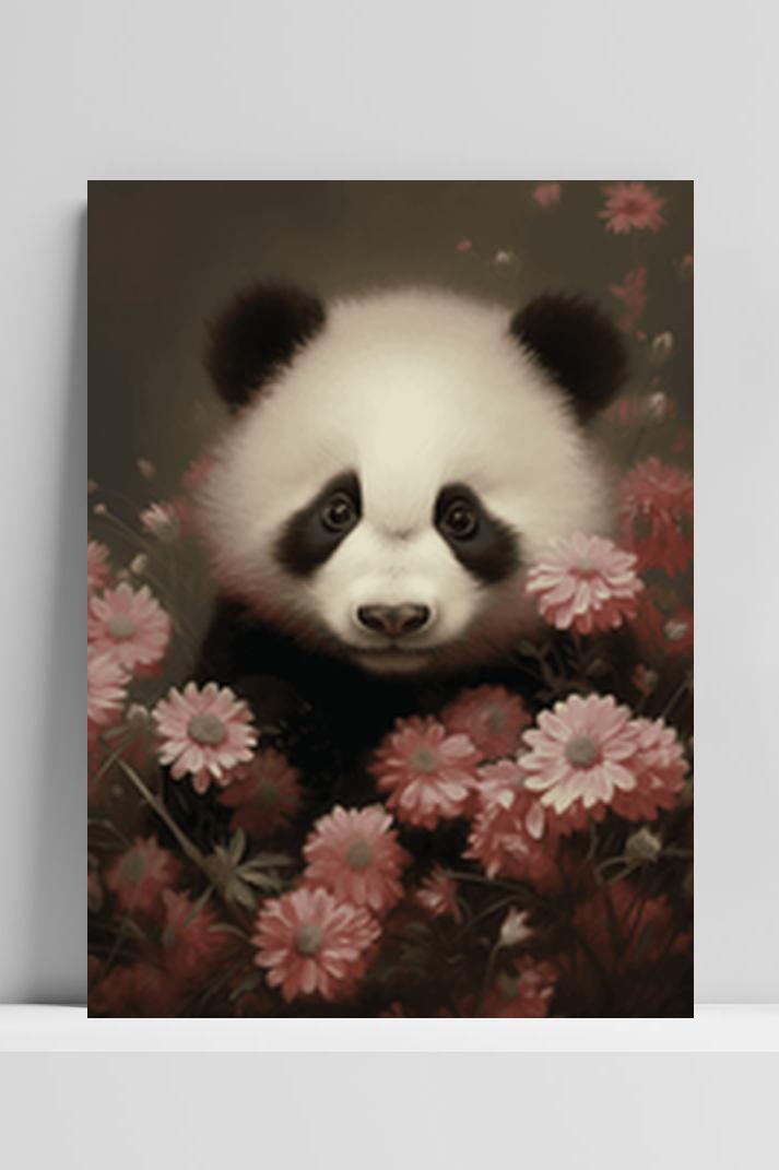 Panda Bloemetjes op 3mm aluminium dibond