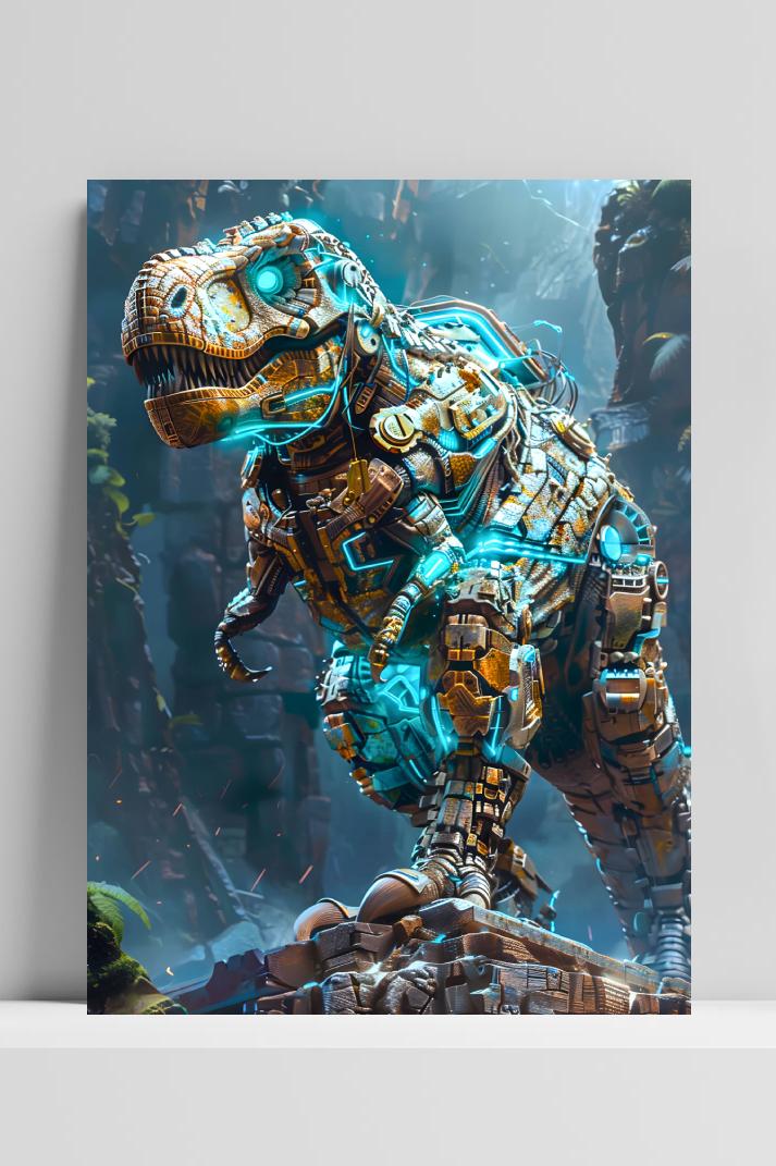 Dinosaurus Robot op 3mm aluminium dibond