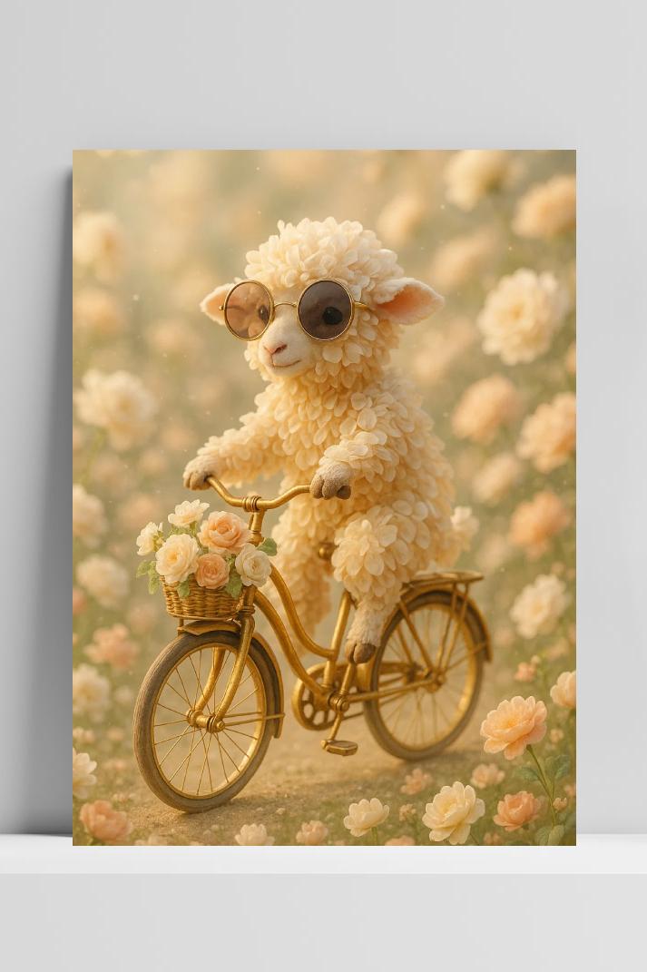 Lamb Flowers Bicycle Fantasy Playful im Interieur