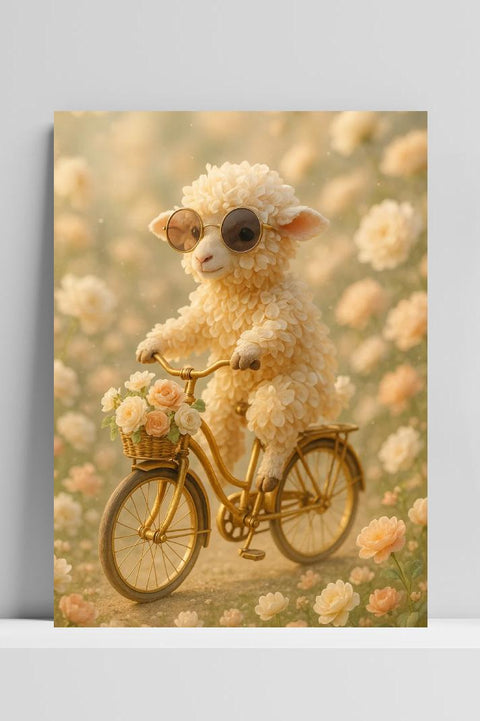 Affiche Lamb Flowers Bicycle Fantasy Playful