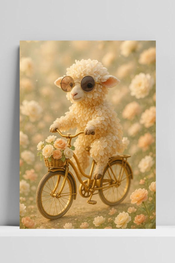 Affiche Lamb Flowers Bicycle Fantasy Playful