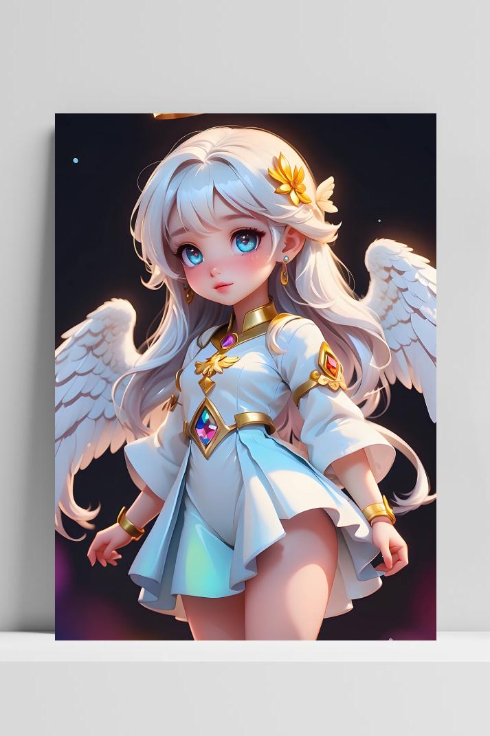 Fantasie Engel Meisje op 3mm aluminium dibond