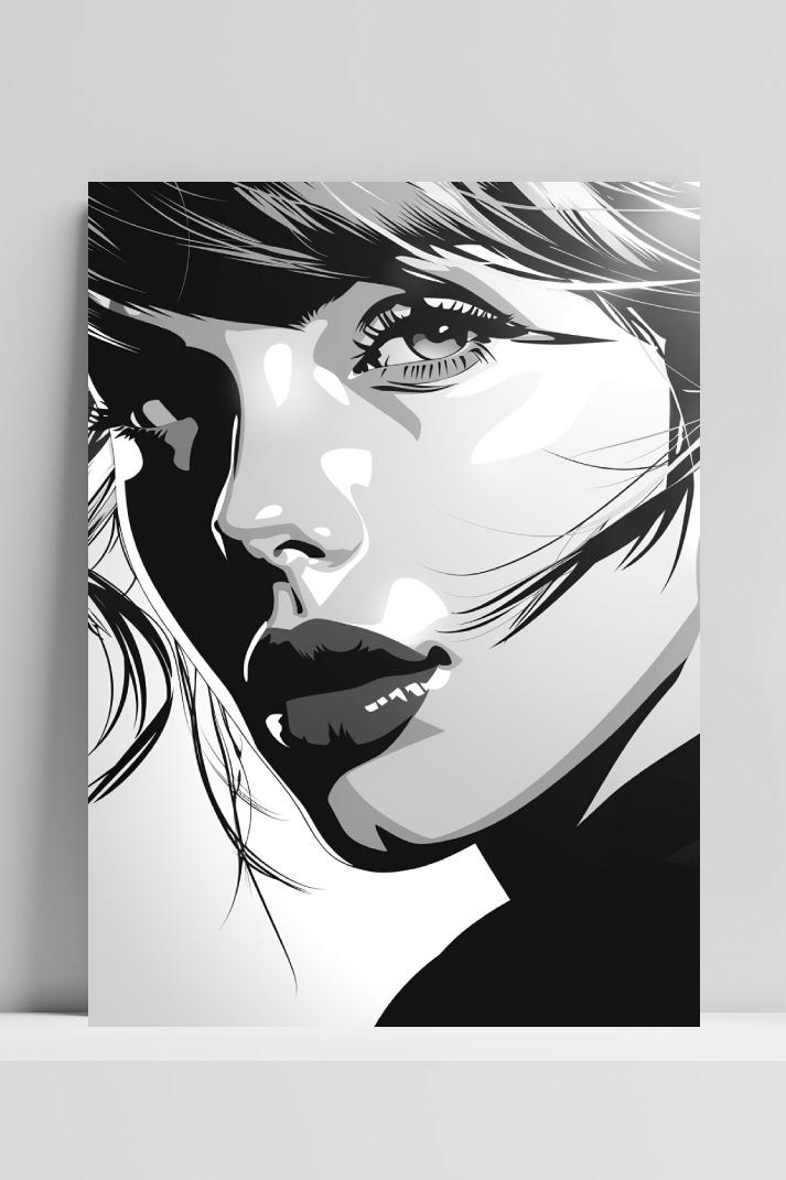 Vrouw Kunst Zwart Wit op 3mm aluminium dibond