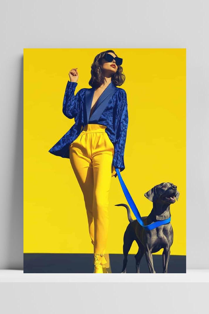 Vrouw Hond op 3mm aluminium dibond