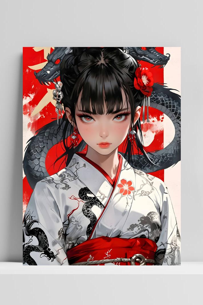 Draak Geisha op 3mm aluminium dibond