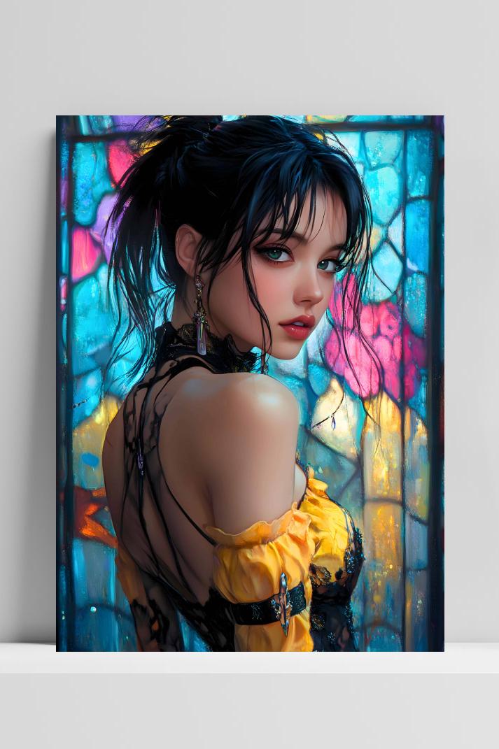 Meisje Glasraam op 3mm aluminium dibond