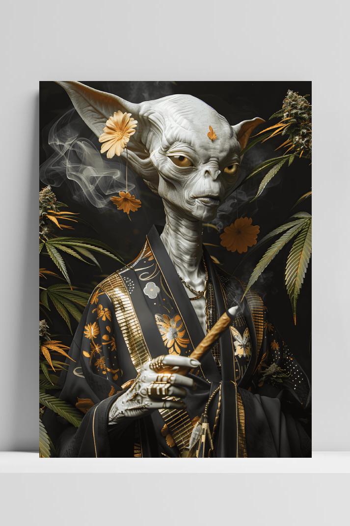 Rookende Alien op 3mm aluminium dibond