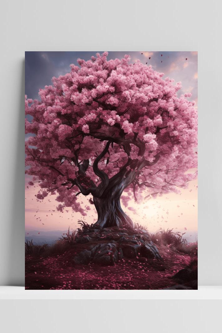 Roze Loofboom op 3mm aluminium dibond