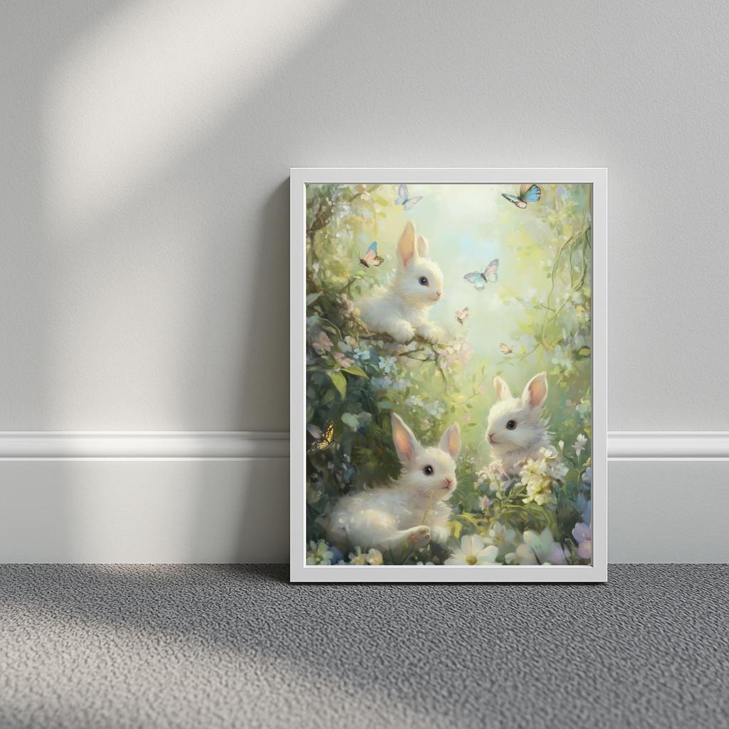 Rabbits Garden Aquarel poster sfeerbeeld 3