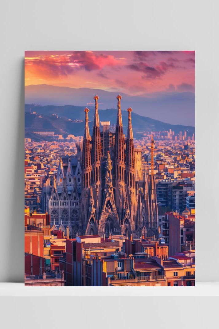 Barcelona Skyline op 3mm aluminium dibond