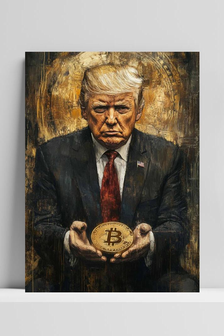 Donald Trump Bitcoin op 3mm aluminium dibond