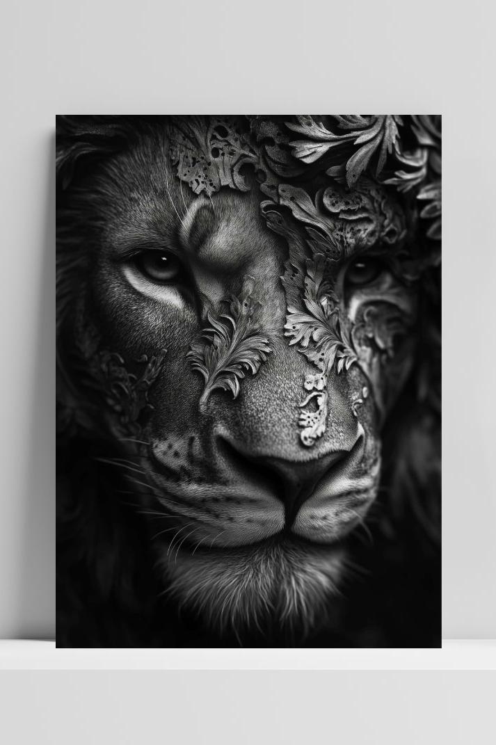 B&W Lion op 3mm aluminium dibond