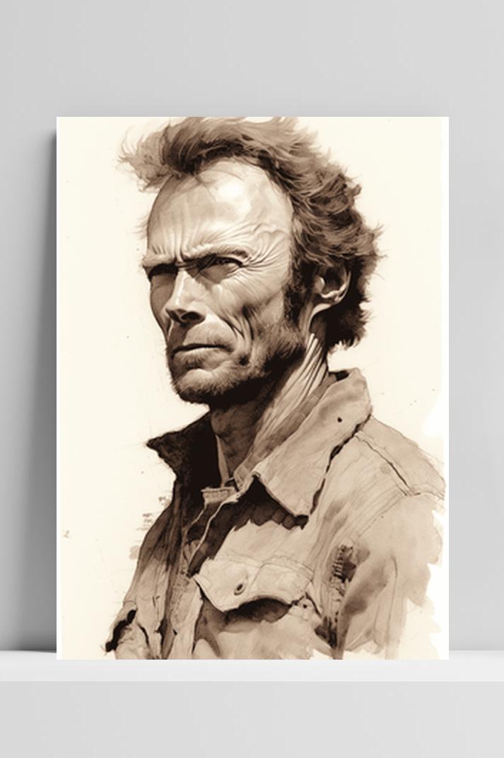 Clint Eastwood op 3mm aluminium dibond