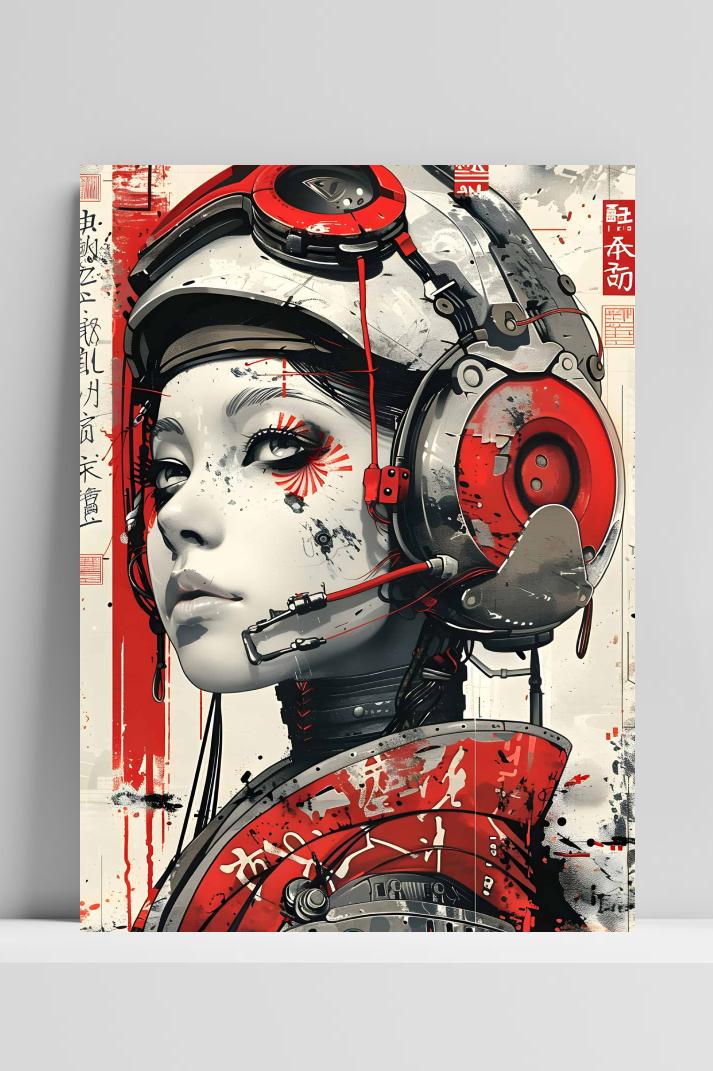 Oriëntaalse Cyborg op 3mm aluminium dibond