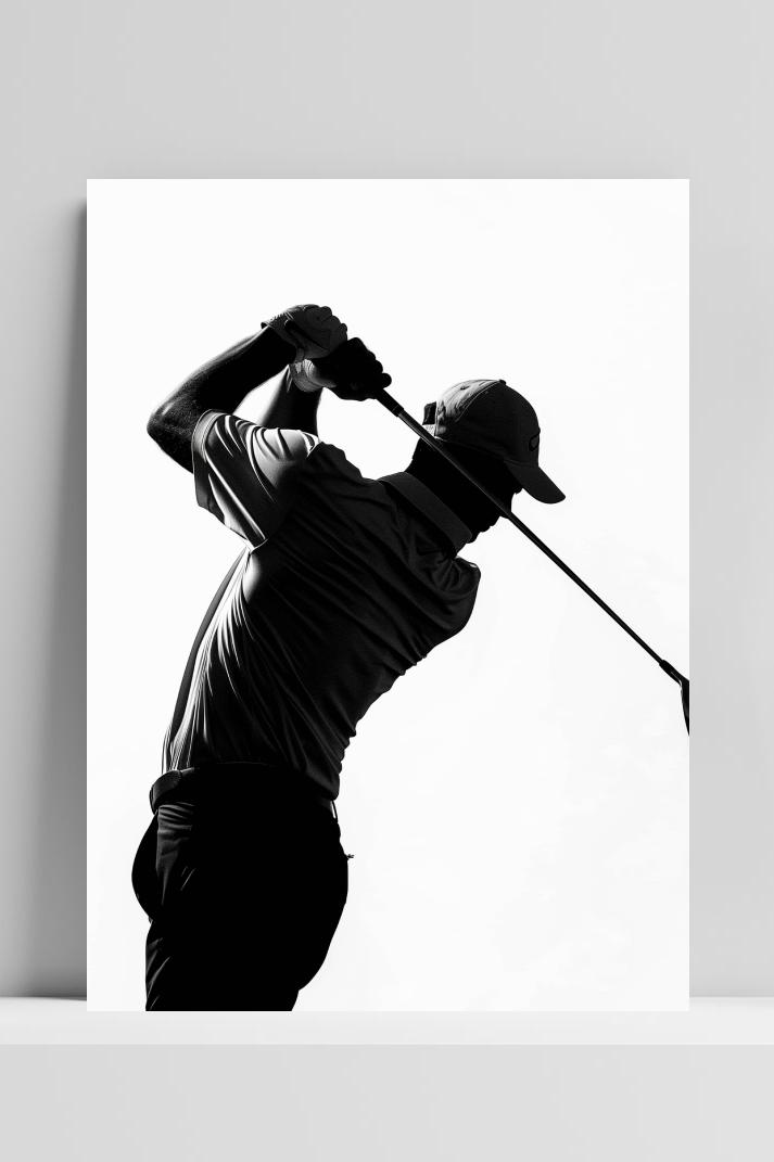 Golfer Silhouet Zwart Wit op 3mm aluminium dibond