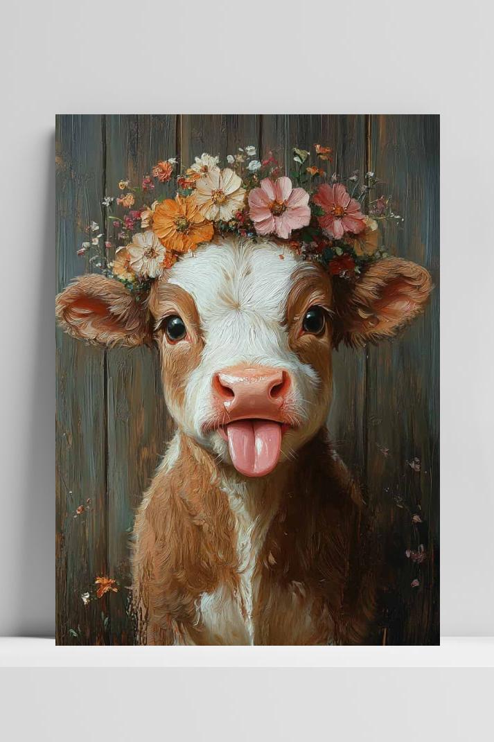 Schattige Koe op 3mm aluminium dibond